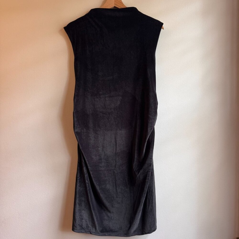 NWT A New Day Velour Velvet Side Ruched Drapery Bodycon Midi Dress Black Large L - Picture 2 of 6